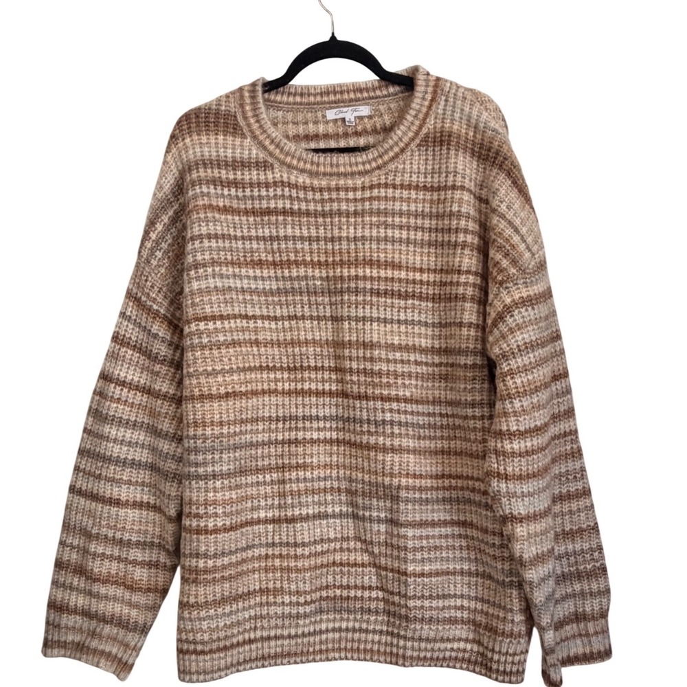 Cloud Ten Womens Brown Striped Wool Blend Crewneck Sweater CSW12137J Size S